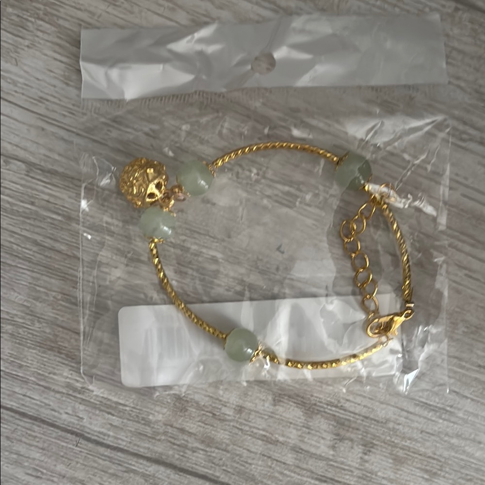 Gold and Green Beaded Bracelet